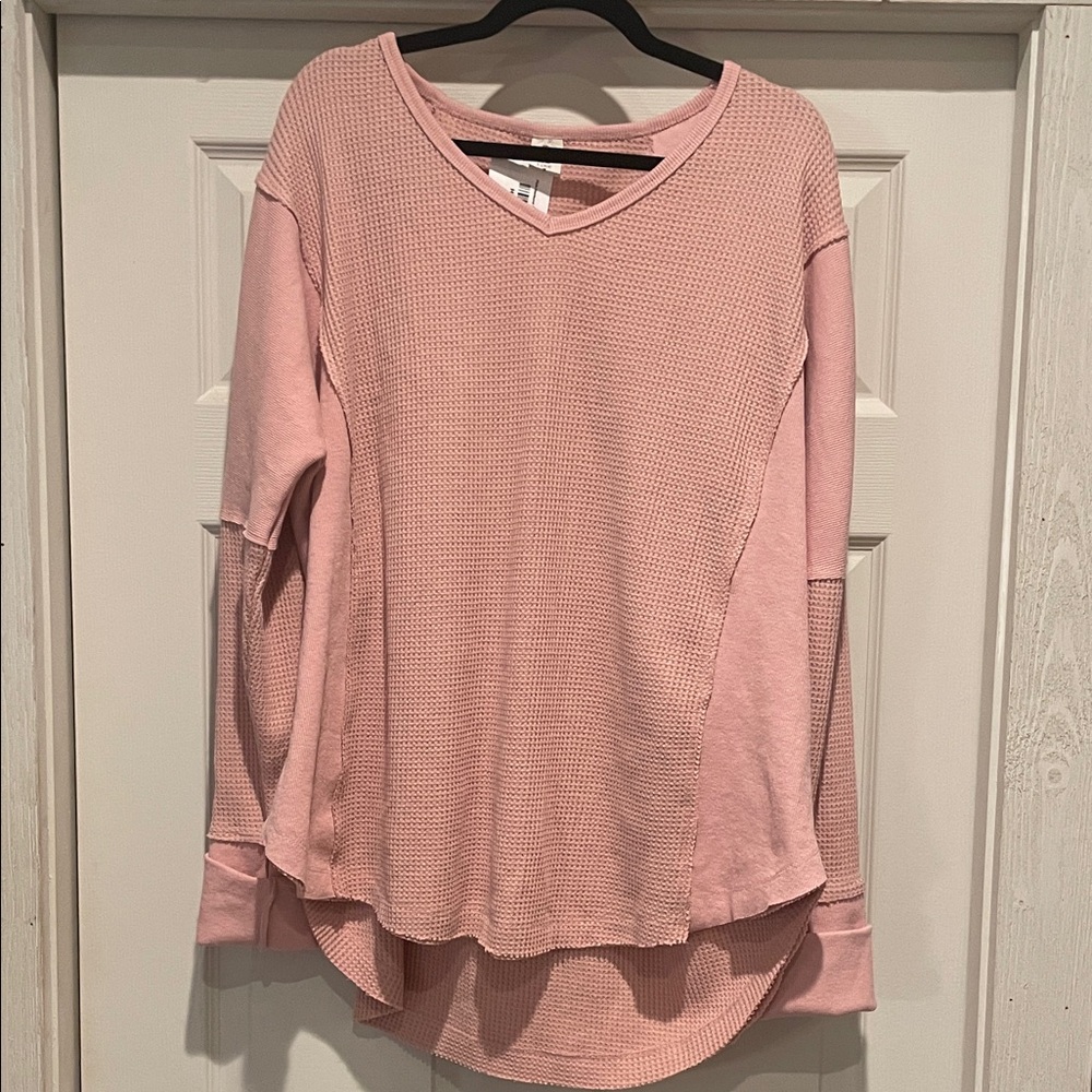 Blush V-Neck Waffle Knit Sweatshirt